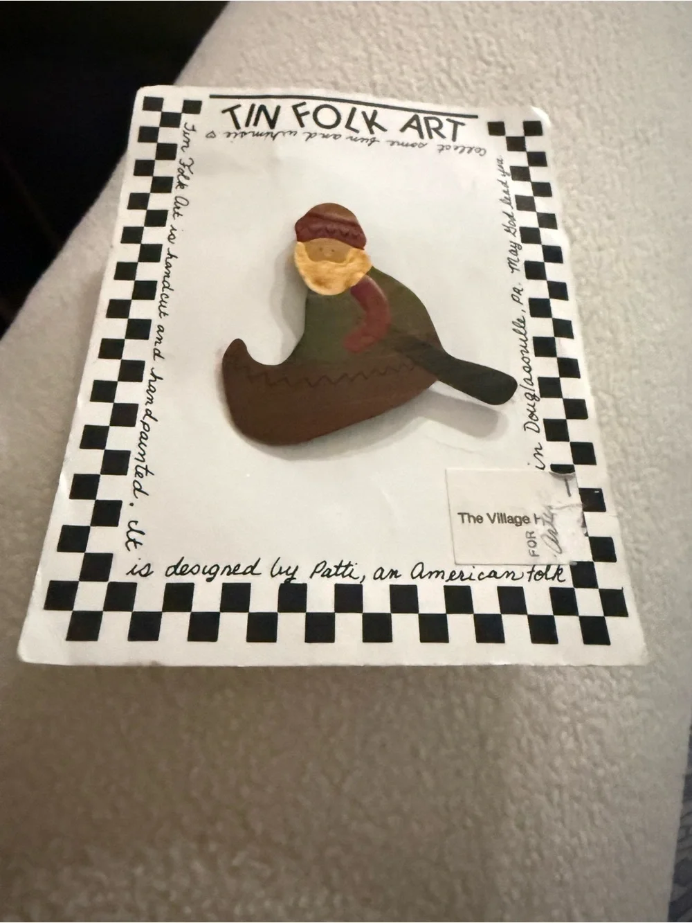 Hand-Painted Woman Brooch - Olive, Brown & Maroon